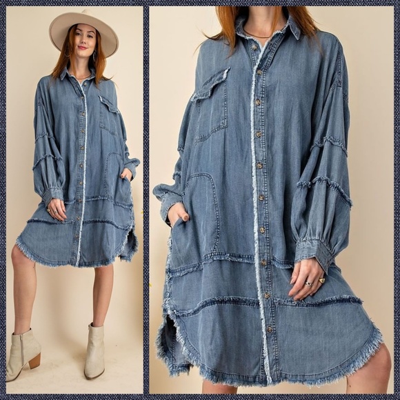 EASEL Ultra Oversized Shirt Dress-Distressed & Unique Details, Statement Sleeves - Picture 14 of 16